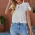 fungus edge lace-up short sleeve stitching solid color lace top NSNXG121082