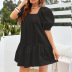 puff sleeve square neck loose solid color dress NSNXG121084