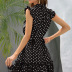 round neck slim sleeveless lace-up ruffle polka dot dress NSNXG121085