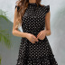 round neck slim sleeveless lace-up ruffle polka dot dress NSNXG121085