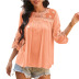 stitching mid-sleeve round neck solid color lace top NSNXG121087