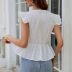 ruffle flying sleeve lace-up round neck solid color top NSNXG121088