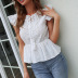 ruffle flying sleeve lace-up round neck solid color top NSNXG121088
