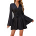 waist V-Neck Flared Sleeve short Solid Color Dress NSNXG121093