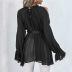 off-the-shoulder long-sleeved loose lace-up solid color chiffon tops without belt NSNXG121094