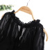 off-the-shoulder long-sleeved loose lace-up solid color chiffon tops without belt NSNXG121094
