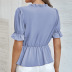 Solid Color short-sleeved V-neck Lotus Leaf lace-up shirt top  NSNXG121098