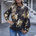 gold floral print lantern long-sleeved gauze perspective shirt  NSNXG121104