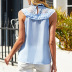 blue sleeveless high-collar lace stitching vest  NSNXG121108