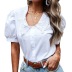 white lace lapel short-sleeved shirt  NSNXG121111