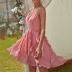 pink deep V ruffled big swing loose sling dress  NSNXG121120