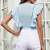 sexy light blue v-neck bow polka-dot short shirt top  NSNXG121126