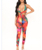 printing hanging neck backless lace-up wrap chest tight jumpsuit NSHFH121906