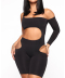 single-shoulder sling long sleeve hollow tight solid color jumpsuit NSHFH121902