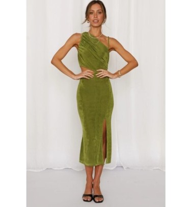 Solid Color Sleeveless One-shoulder Elastic Hollow Mid-length Slit Dress (multicolor) NSCXY120928