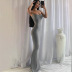 solid color low-cut package hip sling long dress NSYKD121203