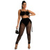 sling lace-up wrap chest top and see-through slim pants two-piece set NSCYF121204