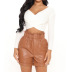 high-waisted a-line slim solid color pu leather shorts NSYMA121216