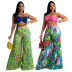 solid color V-neck tube top printed wide-leg trousers set NSSFY121267