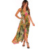 V-neck Open Back Print slit Beach Dress NSLJF121279