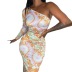 printing oblique shoulder long-sleeved slim mid-length dress NSMVS121283