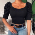 solid color square neck puff sleeve crop top NSMVS121295