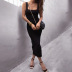 solid color square neck slit long slim dress without belt NSMVS121296