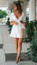vestido de manga corta con volantes sin cintura y cuello en V de color liso NSJKW121310