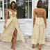 Printed Backless Strap Cut Out Split Long Slip Dress NSJKW121314