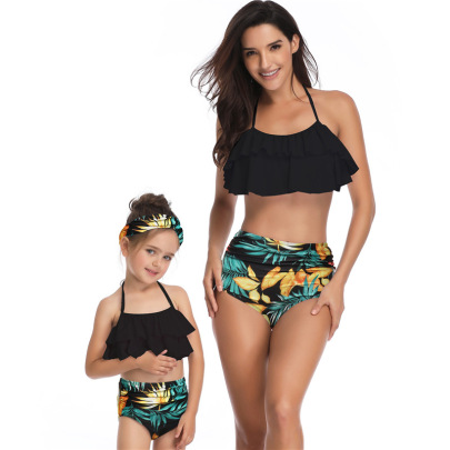 Halterneck Ruffled High Waist Print Tankini Parent-child Two-piece Swimsuit （multicolor） NSHYU121331