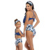 print cross sling ruffle backless parent-child Tankini set NSHYU121332