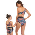 print/solid color single shoulders lace-up parent-child split Tankini set NSHYU121335