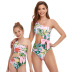 print/solid color sloping shoulders hollow bow parent-child one-piece swimsuit NSHYU121336