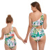 print/solid color sloping shoulders hollow bow parent-child one-piece swimsuit NSHYU121336