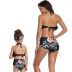 printing hangign neck ruffle lace-up high waist parent-child Tankini set NSHYU121338