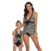 print hanging neck v neck lace-up parent-child swimwear set NSHYU121339