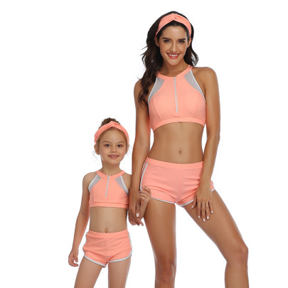 Zipper Print/solid Color Sleeveless Slim Parent-child Two-piece Swimsuits NSHYU121343