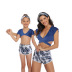 print v neck short sleeve slim parent-child Three-piece Swimsuit NSHYU121346