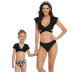 print v neck short sleeve slim parent-child Three-piece Swimsuit NSHYU121346