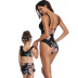 print v neck lace-up backless parent-child one-piece swimsuit NSHYU121349