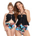 ruffled hollow print high-waist tankinis parent-child two-piece swimsuit  NSHYU121354
