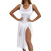 sleeveless solid color perspective mesh beach sunscreen cover-up slit dress  NSHYU121356