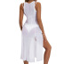 sleeveless solid color perspective mesh beach sunscreen cover-up slit dress  NSHYU121356