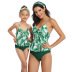 green leaf print/ dairy cow print ruffled one-piece parent-child swimsuit  NSHYU121359