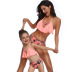halterneck hollow ruffled print tankinis parent-child two-piece swimsuit  NSHYU121360