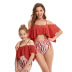 lotus leaf sling word-neck color-matching print parent-child tankini two-piece swimsuit  NSHYU121361