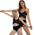 traje de baño de dos piezas de bikini de cintura alta con borlas negras para padres e hijos NSHYU121362