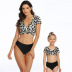 blue leaf/ leopard print short-sleeved tankini parent-child two-piece swimsuit NSHYU121363