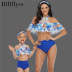 print tassel halterneck off-shoulder high-waist parent-child two-piece swimsuit  NSHYU121364