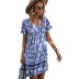  summer short-sleeved v-neck floral print A-line holiday short dress  NSKA121407